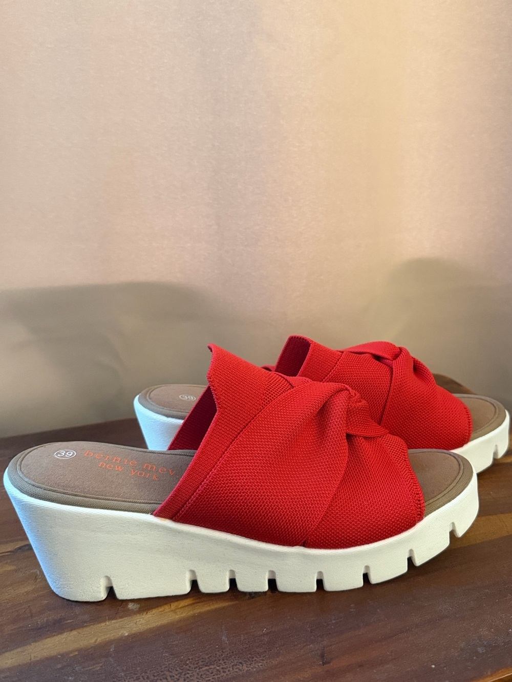 bernie mev. Red Knotted Platform Slide Sandals